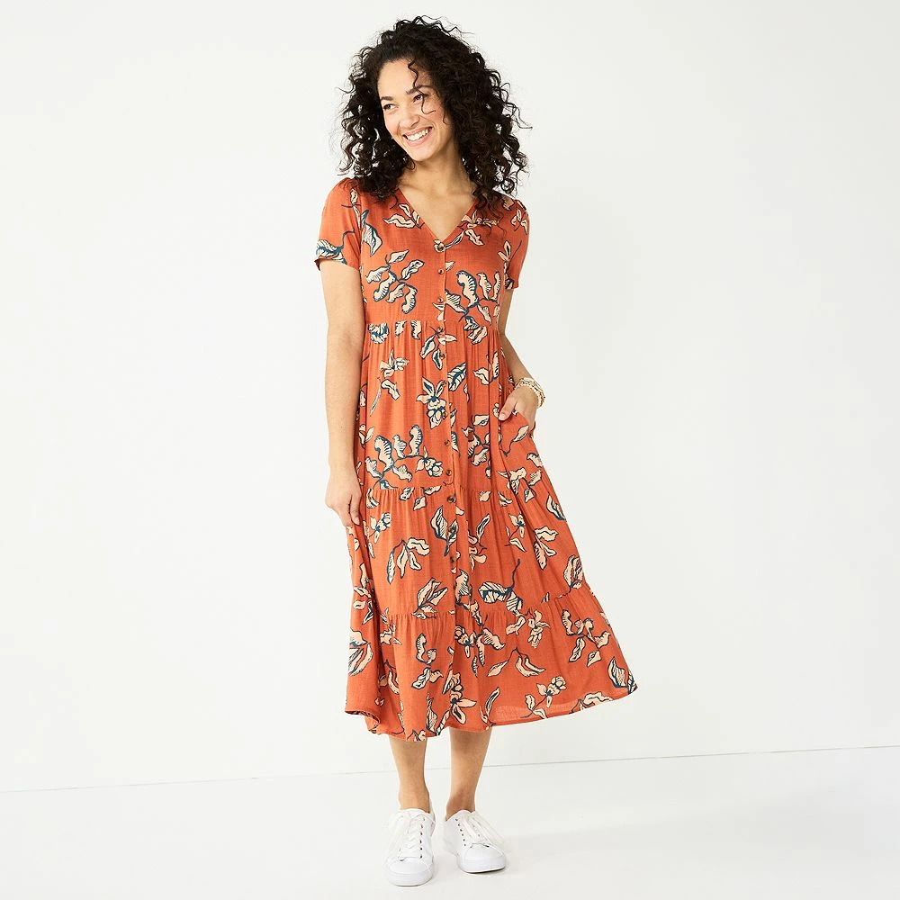 Women's Sonoma Goods For Life® Button Front Tiered Midi Dress 9 Women's Sonoma Goods For Life® Button Front Tiered Midi Dress - Image 7
