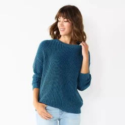 Women's Sonoma Goods For Life® Textured Drop-Shoulder Sweater -StyleUp Sales Store 5579623 Blue