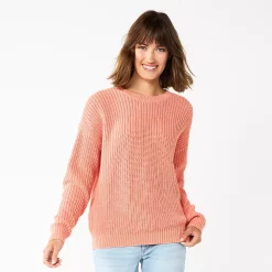 Women's Sonoma Goods For Life® Textured Drop-Shoulder Sweater -StyleUp Sales Store 5579623 Coral