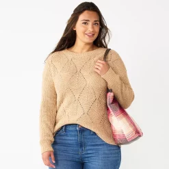 Women's Sonoma Goods For Life® Diamond Stitch Pullover Sweater -StyleUp Sales Store 5579763 Brown