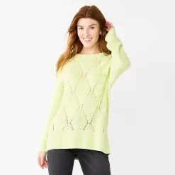 Women's Sonoma Goods For Life® Diamond Stitch Pullover Sweater -StyleUp Sales Store 5579763 Morning Green