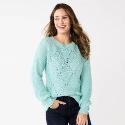 Women's Sonoma Goods For Life® Diamond Stitch Pullover Sweater -StyleUp Sales Store 5579763 Sky Blue
