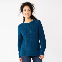 Women's Sonoma Goods For Life® Diamond Stitch Pullover Sweater -StyleUp Sales Store 5579763 Teal
