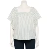 Plus Size Sonoma Goods For Life® Flutter Shoulder Top -StyleUp Sales Store 5581181 Blue Cream Stripe