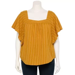 Plus Size Sonoma Goods For Life® Flutter Shoulder Top -StyleUp Sales Store 5581181 Gold Coral Stripe