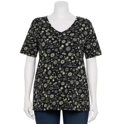 Petite Plus Size Sonoma Goods For Life® Everyday V-Neck Tee -StyleUp Sales Store 5581510 Black Sun Trees