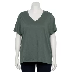 Petite Plus Size Sonoma Goods For Life® Everyday V-Neck Tee -StyleUp Sales Store 5581510 Dark Gray Green