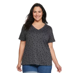 Petite Plus Size Sonoma Goods For Life® Everyday V-Neck Tee -StyleUp Sales Store 5581510 Dark Gray Mini Floral