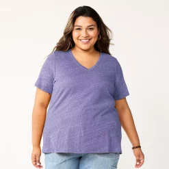 Petite Plus Size Sonoma Goods For Life® Everyday V-Neck Tee -StyleUp Sales Store 5581510 Grape Purple
