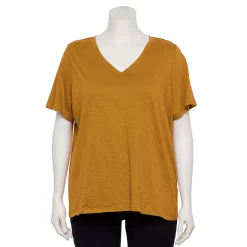Petite Plus Size Sonoma Goods For Life® Everyday V-Neck Tee -StyleUp Sales Store 5581510 Green Gold