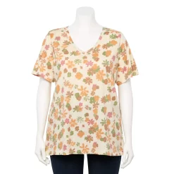Petite Plus Size Sonoma Goods For Life® Everyday V-Neck Tee -StyleUp Sales Store 5581510 Ivory Camo Floral