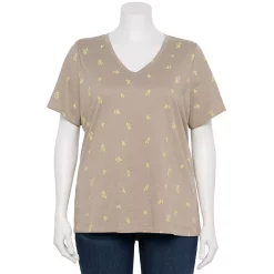 Petite Plus Size Sonoma Goods For Life® Everyday V-Neck Tee -StyleUp Sales Store 5581510 Khaki Cactus