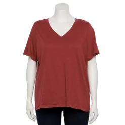 Petite Plus Size Sonoma Goods For Life® Everyday V-Neck Tee -StyleUp Sales Store 5581510 Marsala Flower