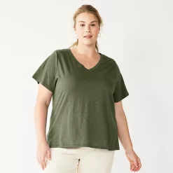 Petite Plus Size Sonoma Goods For Life® Everyday V-Neck Tee -StyleUp Sales Store 5581510 Olive Night