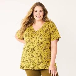 Petite Plus Size Sonoma Goods For Life® Everyday V-Neck Tee -StyleUp Sales Store 5581510 Olive Ornate Floral