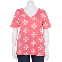 Petite Plus Size Sonoma Goods For Life® Everyday V-Neck Tee -StyleUp Sales Store 5581510 Pink Geo Flower