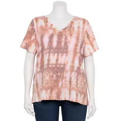 Petite Plus Size Sonoma Goods For Life® Everyday V-Neck Tee -StyleUp Sales Store 5581510 Purple Peach Tie Dye