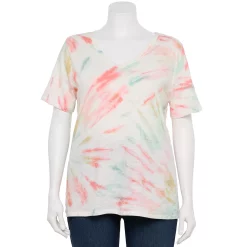 Petite Plus Size Sonoma Goods For Life® Everyday V-Neck Tee -StyleUp Sales Store 5581510 Red White Blue Tie Dye