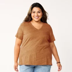 Petite Plus Size Sonoma Goods For Life® Everyday V-Neck Tee -StyleUp Sales Store 5581510 Texture Brown