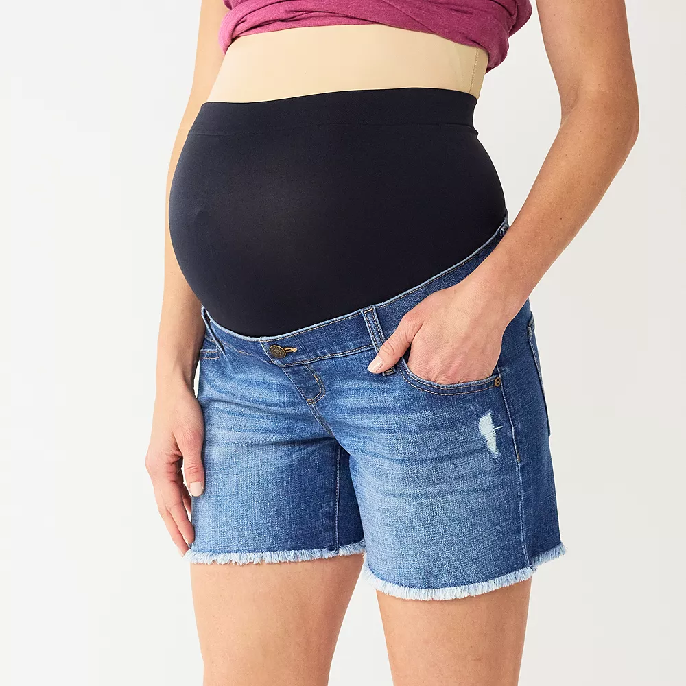 Maternity Sonoma Goods For Life® Inset Over-The-Belly Frayed Jean Shorts 7 Maternity Sonoma Goods For Life® Inset Over-The-Belly Frayed Jean Shorts - Image 5