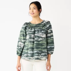 Women's Sonoma Goods For Life® Ruffle Shoulder Peasant Top -StyleUp Sales Store 5584039 Animal Sage