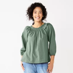 Women's Sonoma Goods For Life® Ruffle Shoulder Peasant Top -StyleUp Sales Store 5584039 Green Gray Blue