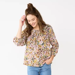 Women's Sonoma Goods For Life® Ruffle Shoulder Peasant Top -StyleUp Sales Store 5584039 Purple Multi Floral