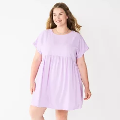 Plus Size Sonoma Goods For Life® Ruffled A-Line Mini Dress -StyleUp Sales Store 5584068 Lilac