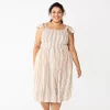 Plus Size Sonoma Goods For Life® Smocked Bodice Midi Dress -StyleUp Sales Store 5584078 Tan Multi Stripe