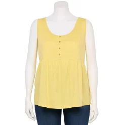 Plus Size Sonoma Goods For Life Button Front Utility Tank -StyleUp Sales Store 5584138 Light Yellow