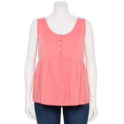 Plus Size Sonoma Goods For Life Button Front Utility Tank -StyleUp Sales Store 5584138 Melon Pink