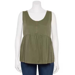 Plus Size Sonoma Goods For Life Button Front Utility Tank -StyleUp Sales Store 5584138 Olive