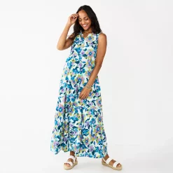 Petite Sonoma Goods For Life® Tiered Maxi Dress -StyleUp Sales Store 5584155 Blue Floral