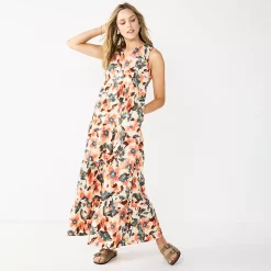 Petite Sonoma Goods For Life® Tiered Maxi Dress -StyleUp Sales Store 5584155 Pink Floral