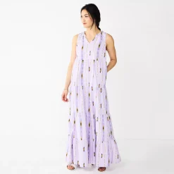 Petite Sonoma Goods For Life® Tiered Maxi Dress -StyleUp Sales Store 5584155 Purple Ikat Stripe