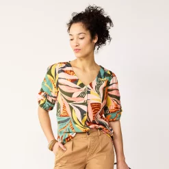 Women's Sonoma Goods For Life® Pleated Elbow-Sleeve Blouse -StyleUp Sales Store 5584778 Multicolor Tropical