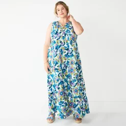 Plus Size Sonoma Goods For Life® Tiered Maxi Dress 10 Plus Size Sonoma Goods For Life® Tiered Maxi Dress -StyleUp Sales Store 5584786 Blue Floral