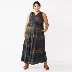 Plus Size Sonoma Goods For Life® Tiered Maxi Dress 8 Plus Size Sonoma Goods For Life® Tiered Maxi Dress -StyleUp Sales Store 5584786 Brown Animal Print