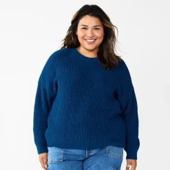 Plus Size Sonoma Goods For Life® Drop Shoulder Sweater -StyleUp Sales Store 5585467 Blue