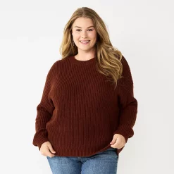 Plus Size Sonoma Goods For Life® Drop Shoulder Sweater -StyleUp Sales Store 5585467 Brown