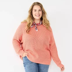 Plus Size Sonoma Goods For Life® Drop Shoulder Sweater -StyleUp Sales Store 5585467 Coral