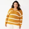 Plus Size Sonoma Goods For Life® Long Sleeve V-Neck Sweater -StyleUp Sales Store 5585496 Gold Stripe