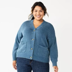 Plus Size Sonoma Goods For Life® Cropped Cardigan -StyleUp Sales Store 5585627 Washed Blue