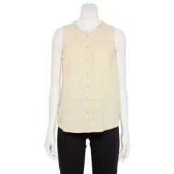 Women's Sonoma Goods For Life® Button-Front Ruffle Tank -StyleUp Sales Store 5586080 Cream