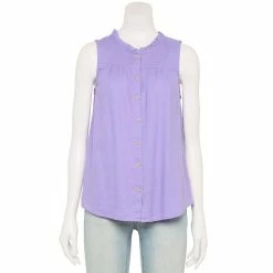 Women's Sonoma Goods For Life® Button-Front Ruffle Tank -StyleUp Sales Store 5586080 Purple