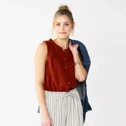 Women's Sonoma Goods For Life® Button-Front Ruffle Tank -StyleUp Sales Store 5586080 Rust