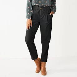 Women's Sonoma Goods For Life® Mid-Rise Straight-Leg Paperbag Pants -StyleUp Sales Store 5587701 Black