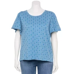 Plus Size Sonoma Goods For Life Seamed Flutter Sleeve Top -StyleUp Sales Store 5588211 Blue Geo Stripe