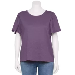 Plus Size Sonoma Goods For Life Seamed Flutter Sleeve Top -StyleUp Sales Store 5588211 Dark Purple