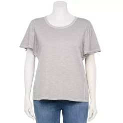 Plus Size Sonoma Goods For Life Seamed Flutter Sleeve Top -StyleUp Sales Store 5588211 Washed Gray